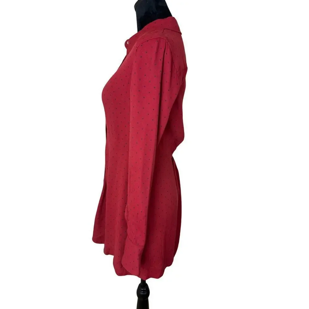 Free People Red Polka Dot Button-Up Dress - XS